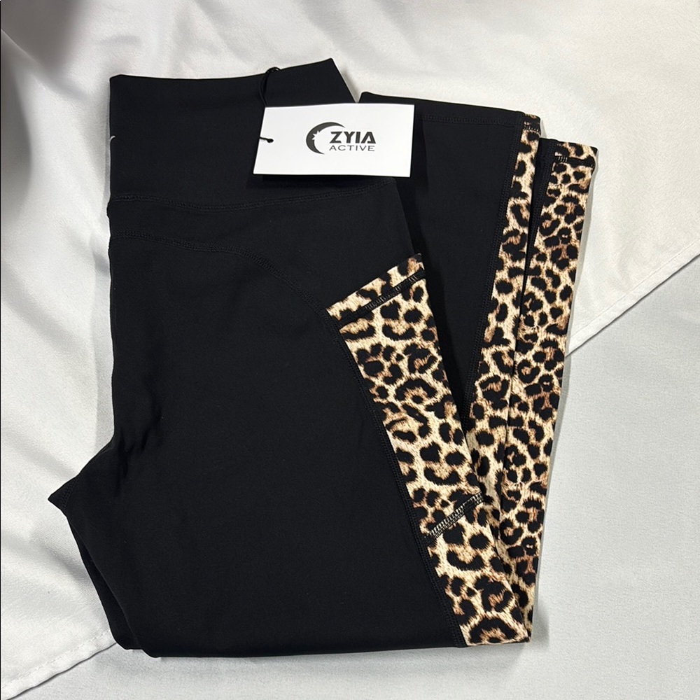Zyia Active Black Leggings with Leopard Print